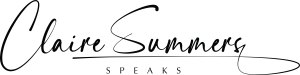 Handwritten cursive text reads "Claire Summers Speaks" on a white background.